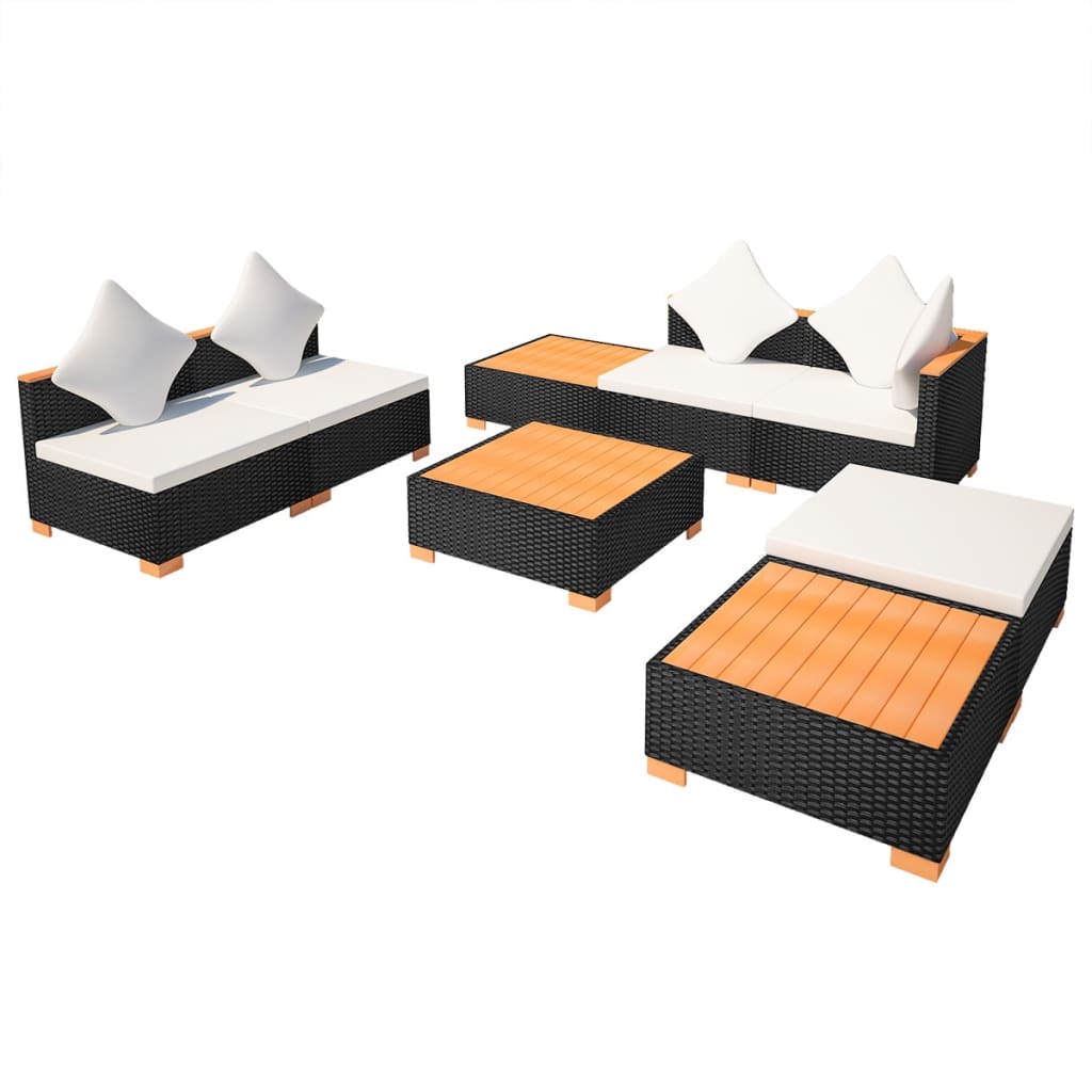 vidaXL Set mobilier de grădină cu perne, 8 piese, negru, poliratan