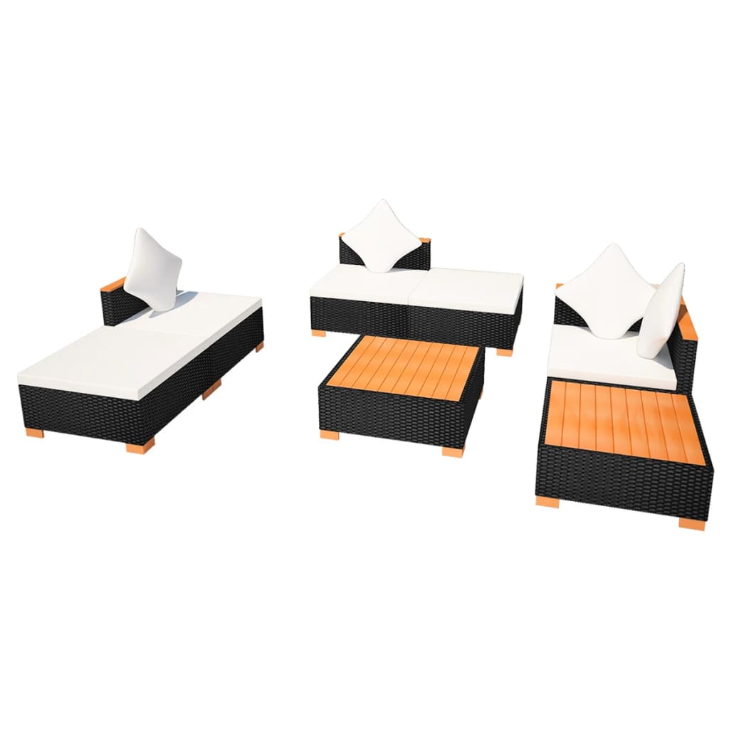 vidaXL Set mobilier de grădină cu perne, 7 piese, negru, poliratan vidaXL Set mobilier de grădină cu perne, 7 piese, negru, poliratan