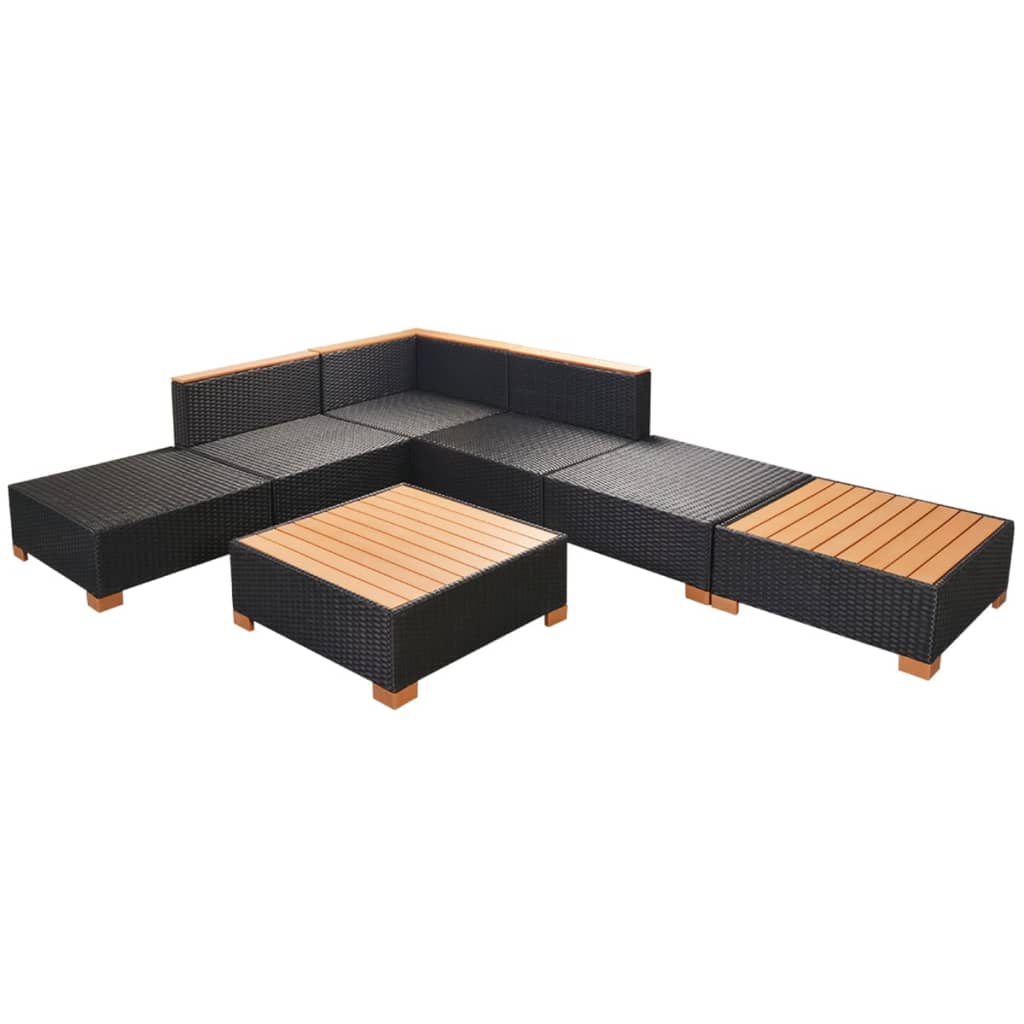 vidaXL Set mobilier de grădină cu perne, 7 piese, negru, poliratan vidaXL Set mobilier de grădină cu perne, 7 piese, negru, poliratan