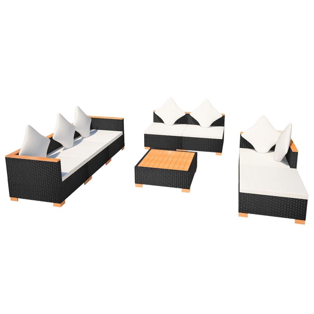 vidaXL Set mobilier de grădină cu perne, 8 piese, negru, poliratan