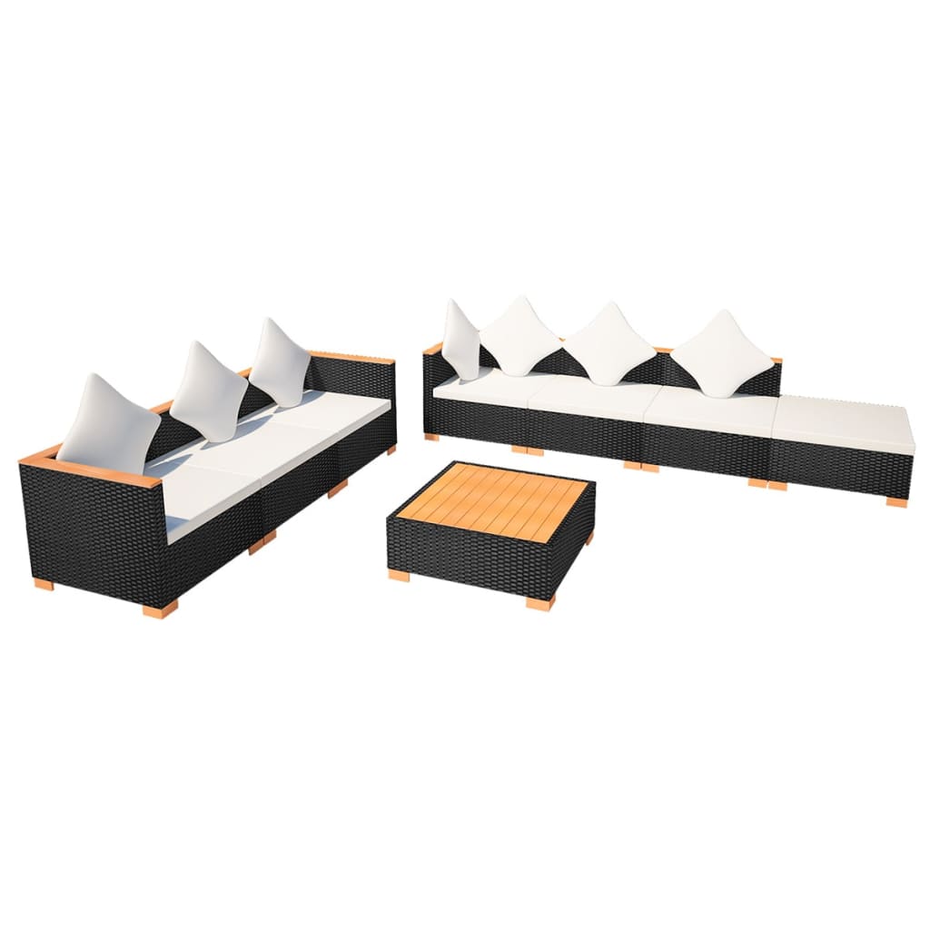 vidaXL Set mobilier de grădină cu perne, 8 piese, negru, poliratan