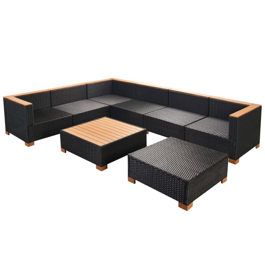 vidaXL Set mobilier de grădină cu perne, 8 piese, negru, poliratan
