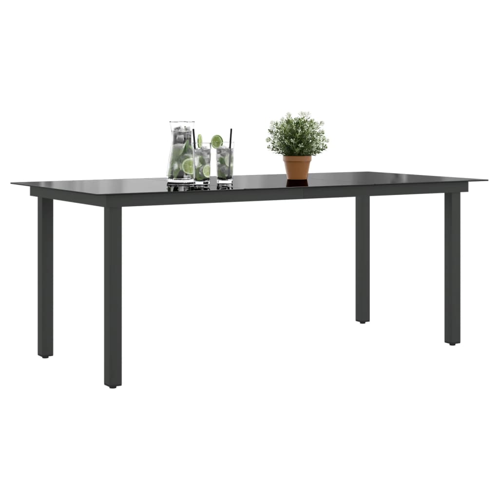vidaXL Masă de grădină, negru, 190 x 90 x 74 cm, aluminiu și sticlă