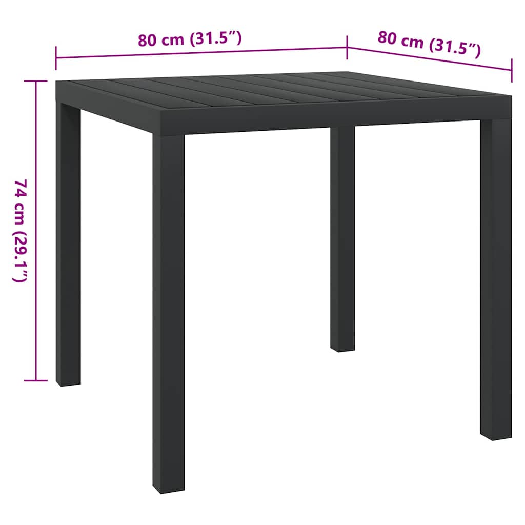 vidaXL Masă de grădină, negru, 80 x 80 x 74 cm, aluminiu și WPC