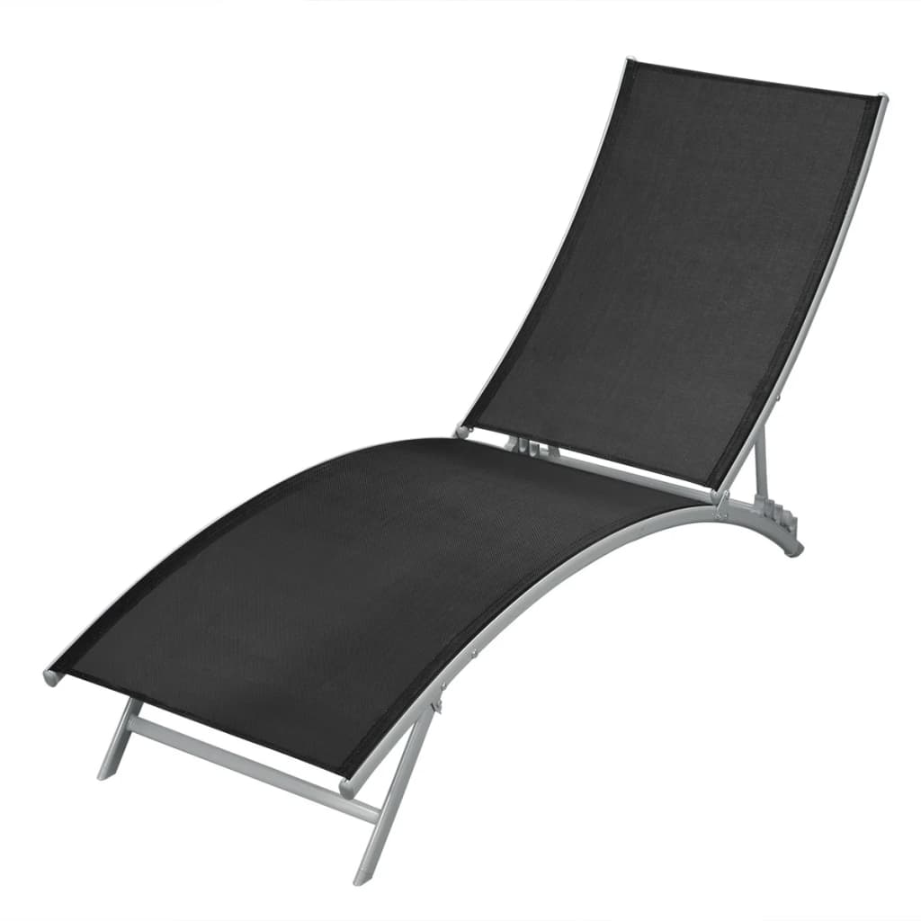 vidaXL Șezlong de plajă, negru, oțel și textilenă vidaXL Șezlong de plajă, negru, oțel și textilenă