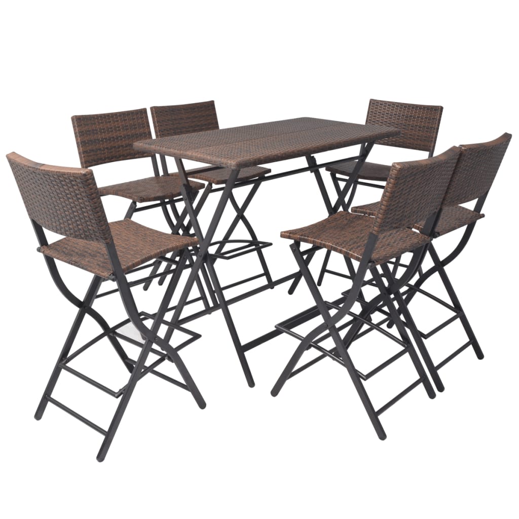 vidaXL Set mobilier exterior pliabil, 7 piese, maro, oțel, poliratan