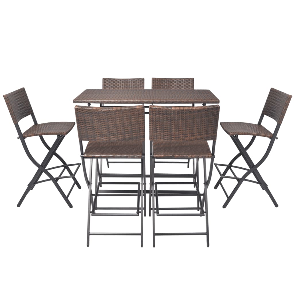 vidaXL Set mobilier exterior pliabil, 7 piese, maro, oțel, poliratan