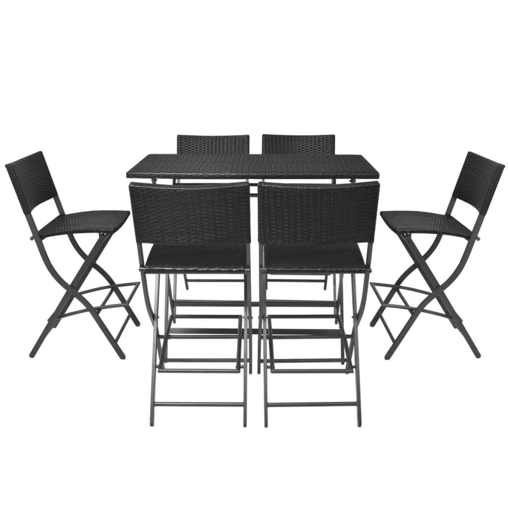 vidaXL Set mobilier exterior pliabil, 7 piese, negru oțel, poliratan