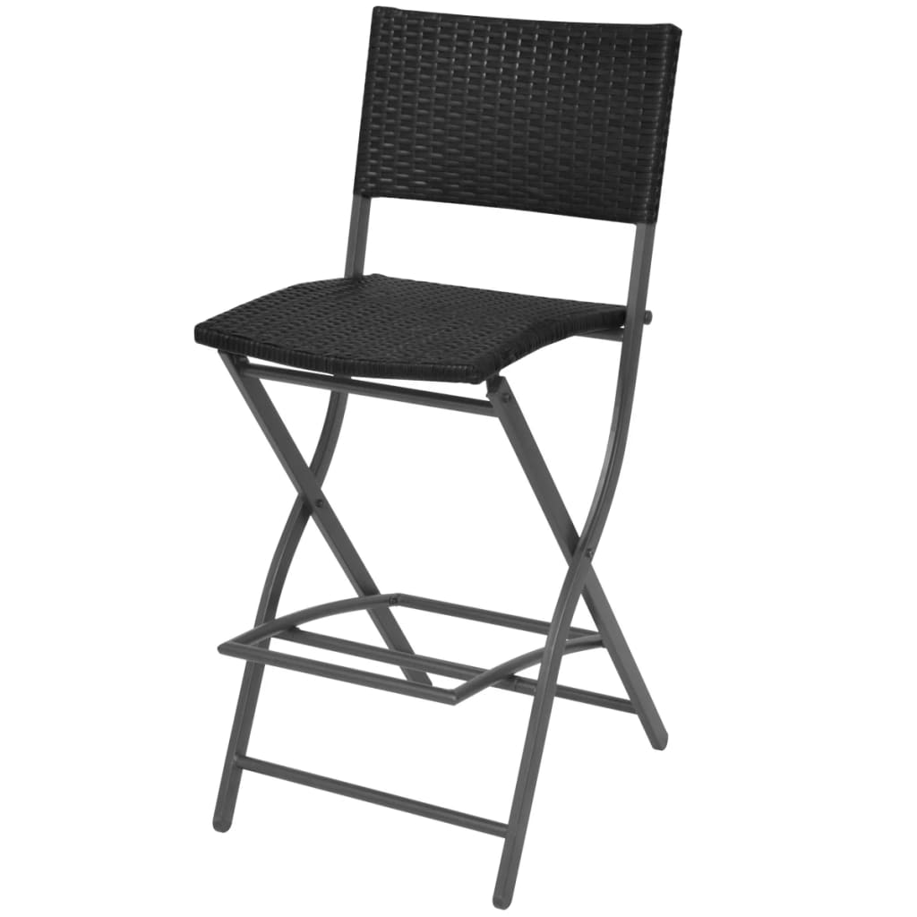 vidaXL Set mobilier exterior pliabil, 7 piese, negru oțel, poliratan