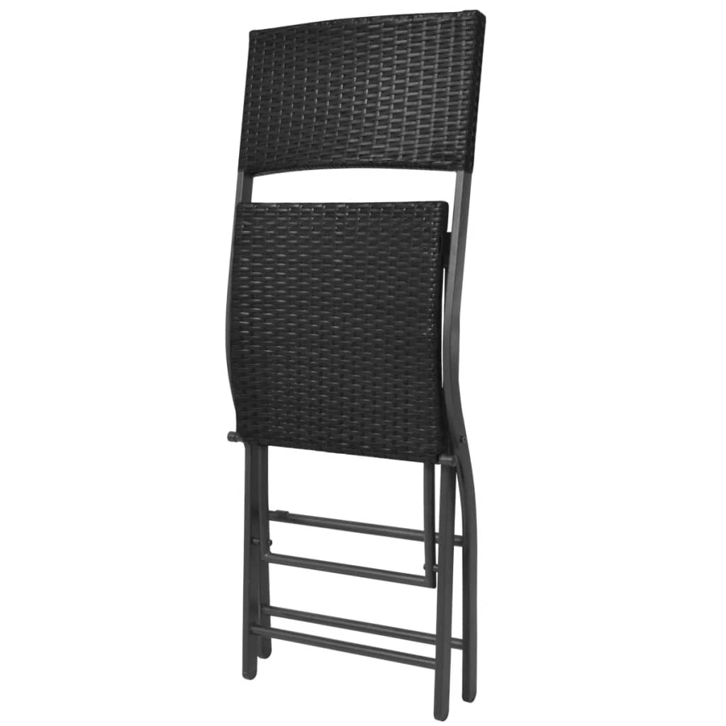 vidaXL Set mobilier exterior pliabil, 7 piese, negru oțel, poliratan