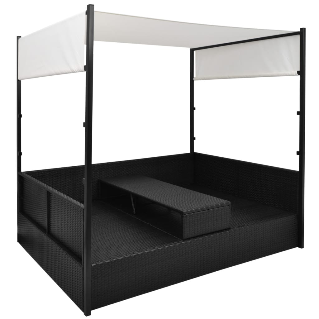 vidaXL Pat de grădină cu baldachin, negru, 190 x 130 cm, poliratan vidaXL Pat de grădină cu baldachin, negru, 190 x 130 cm, poliratan