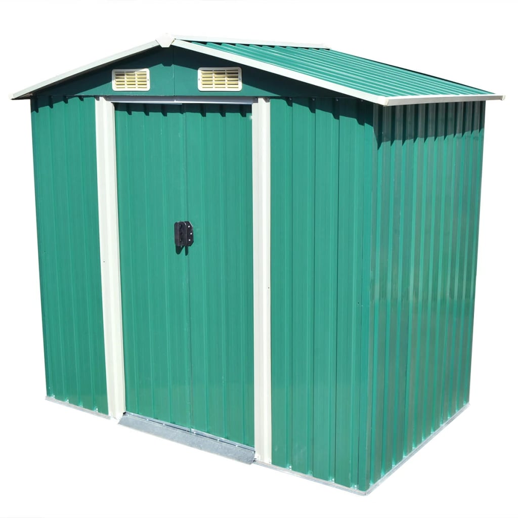 vidaXL Magazie metalică de grădină, 204 x 132 x 186 cm, verde vidaXL Magazie metalică de grădină, 204 x 132 x 186 cm, verde