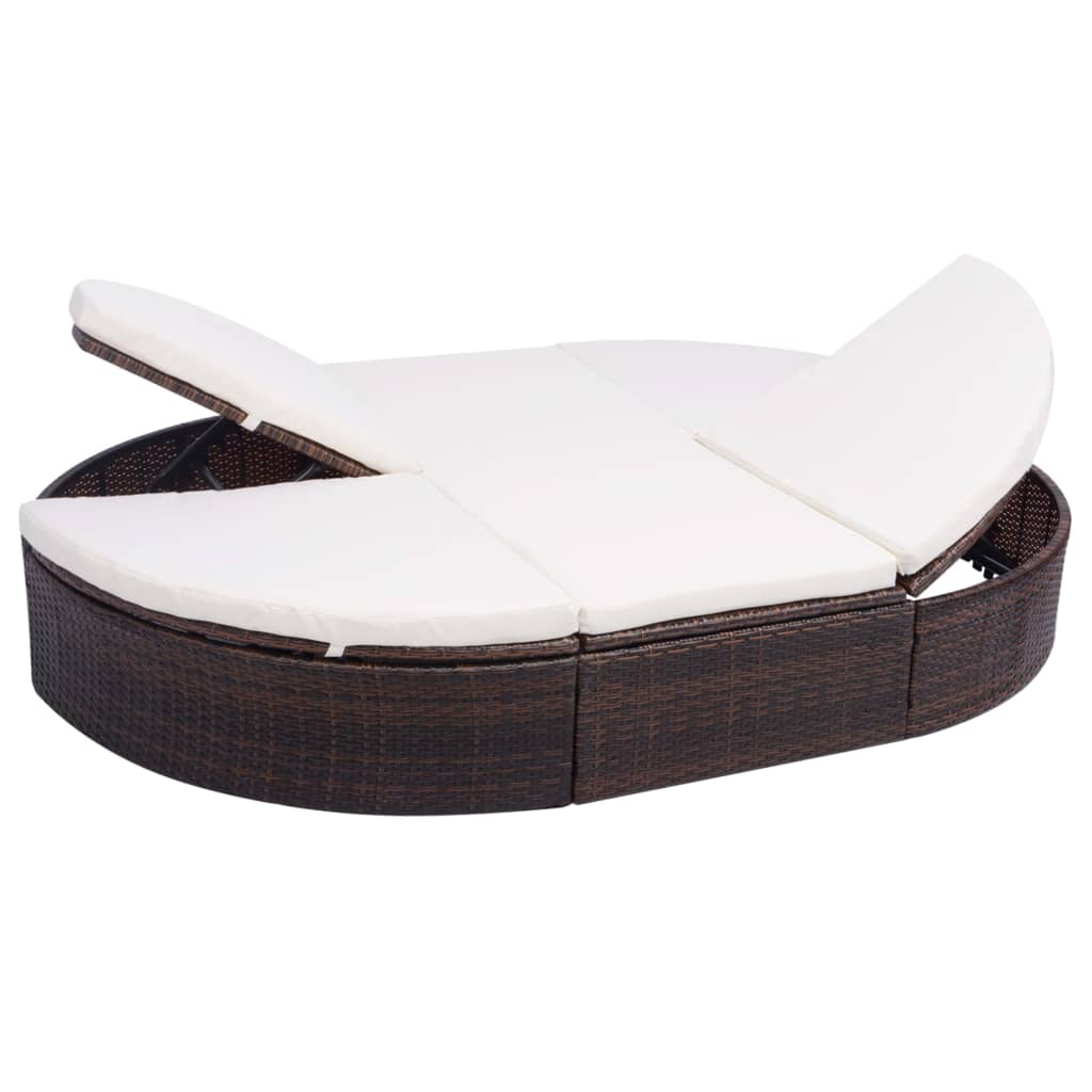 vidaXL Pat șezlong de exterior cu pernă, maro, poliratan vidaXL Pat șezlong de exterior cu pernă, maro, poliratan