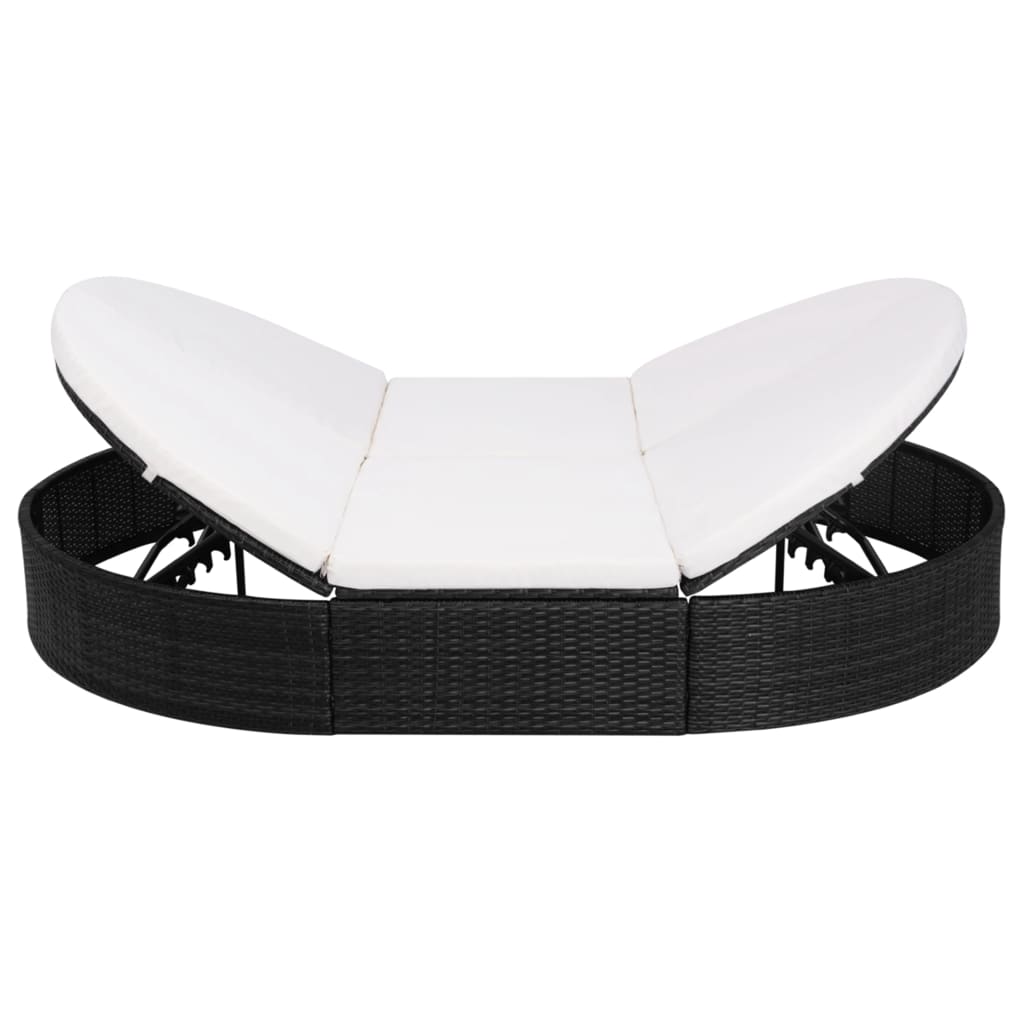 vidaXL Pat șezlong de exterior cu pernă, negru, poliratan vidaXL Pat șezlong de exterior cu pernă, negru, poliratan