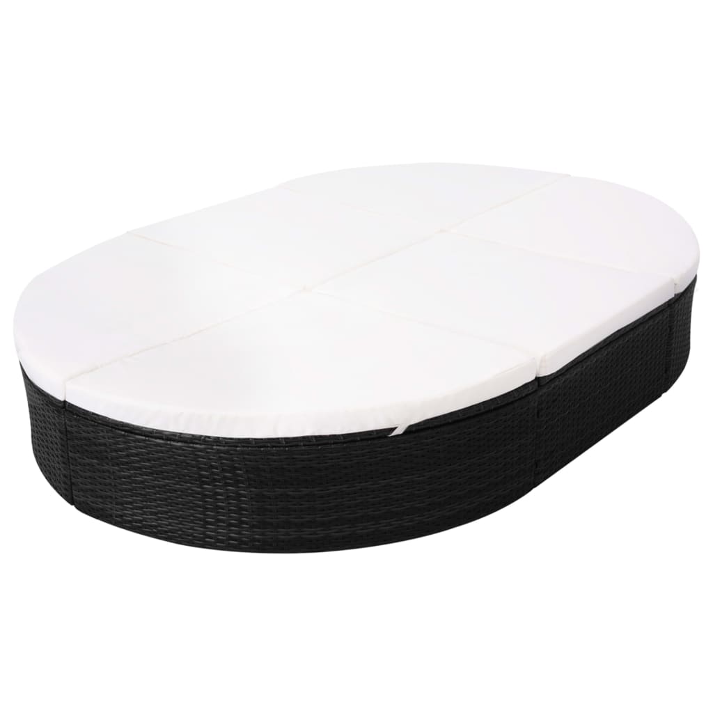 vidaXL Pat șezlong de exterior cu pernă, negru, poliratan vidaXL Pat șezlong de exterior cu pernă, negru, poliratan