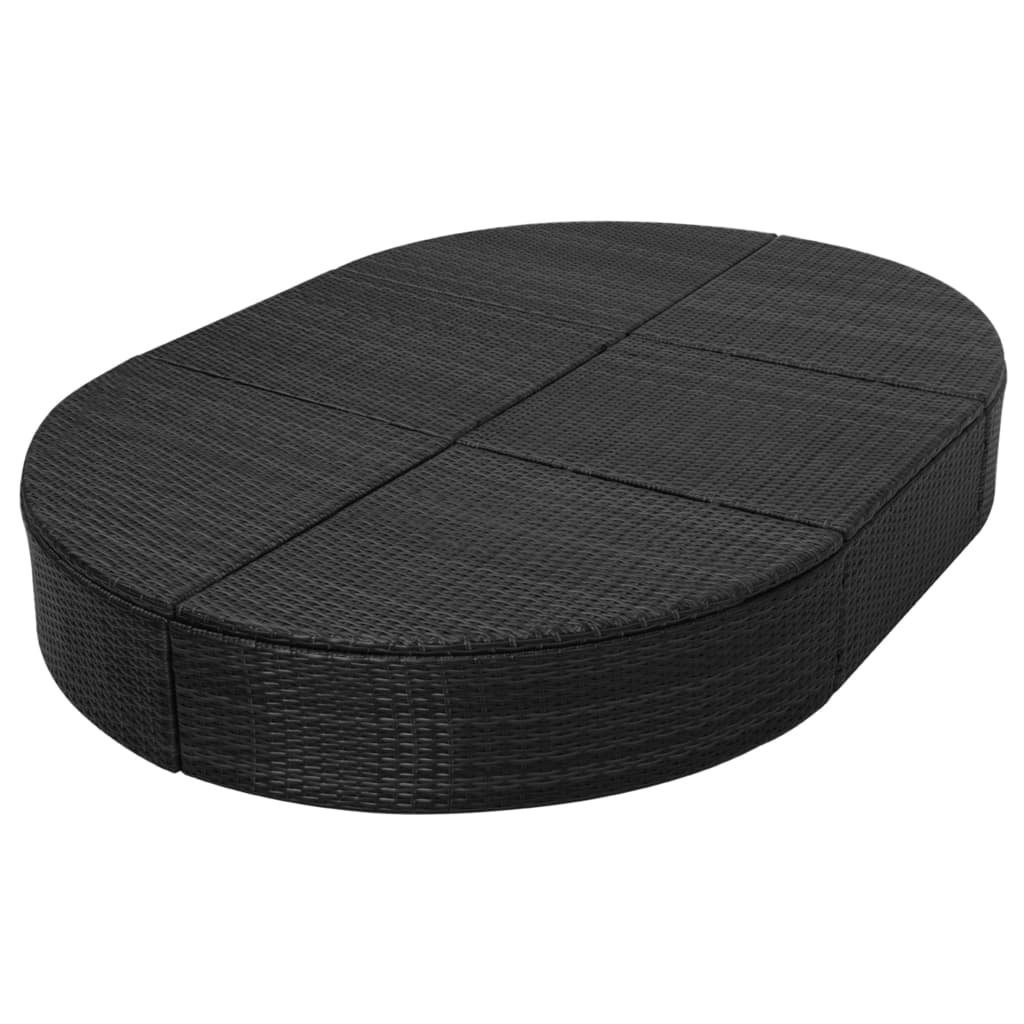 vidaXL Pat șezlong de exterior cu pernă, negru, poliratan vidaXL Pat șezlong de exterior cu pernă, negru, poliratan