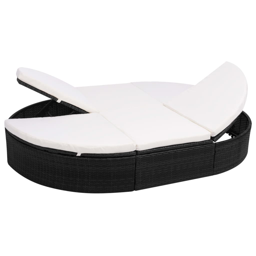 vidaXL Pat șezlong de exterior cu pernă, negru, poliratan vidaXL Pat șezlong de exterior cu pernă, negru, poliratan