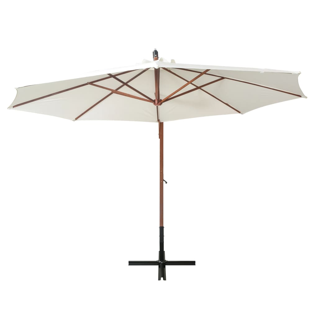vidaXL Umbrelă de soare suspendată cu stâlp de lemn, 350 cm, alb