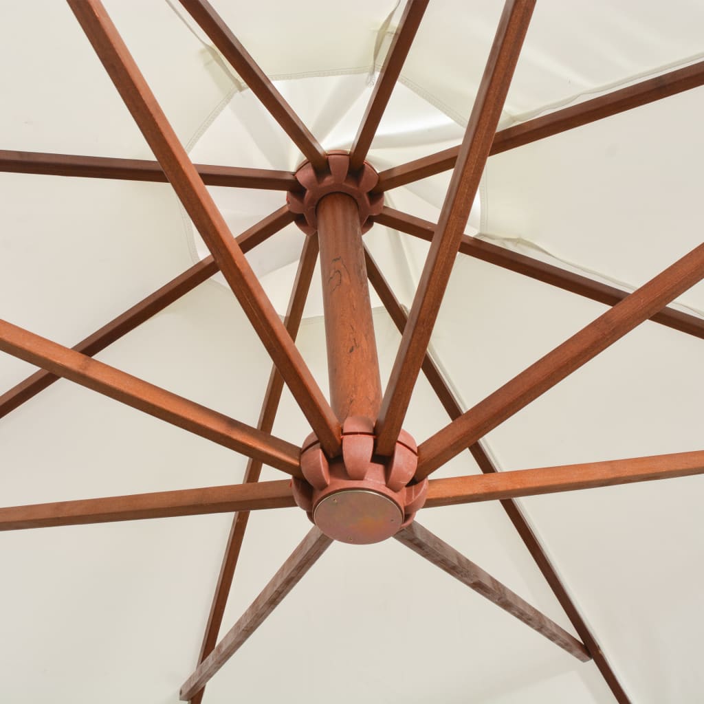 vidaXL Umbrelă de soare suspendată cu stâlp de lemn, 350 cm, alb