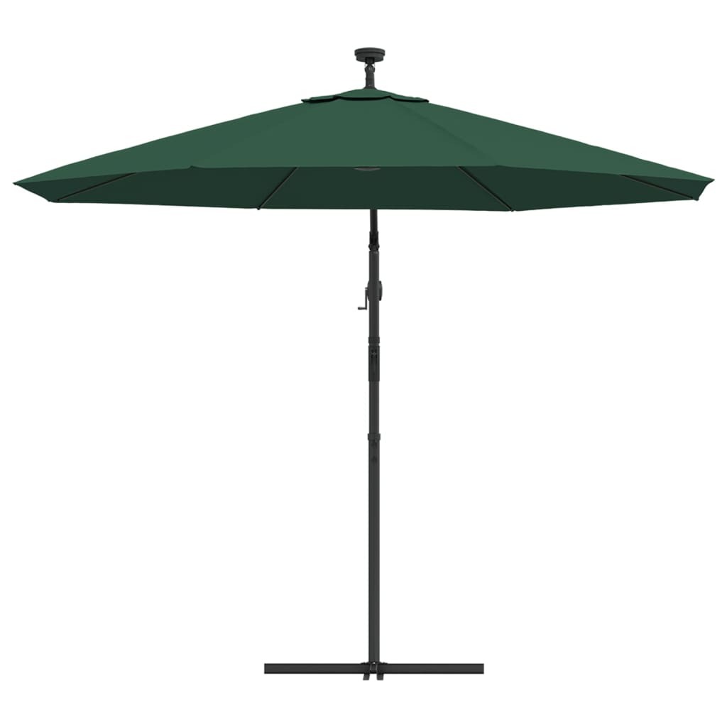 vidaXL Umbrelă suspendată, iluminare LED, 300 cm, verde, stâlp metalic vidaXL Umbrelă suspendată, iluminare LED, 300 cm, verde, stâlp metalic
