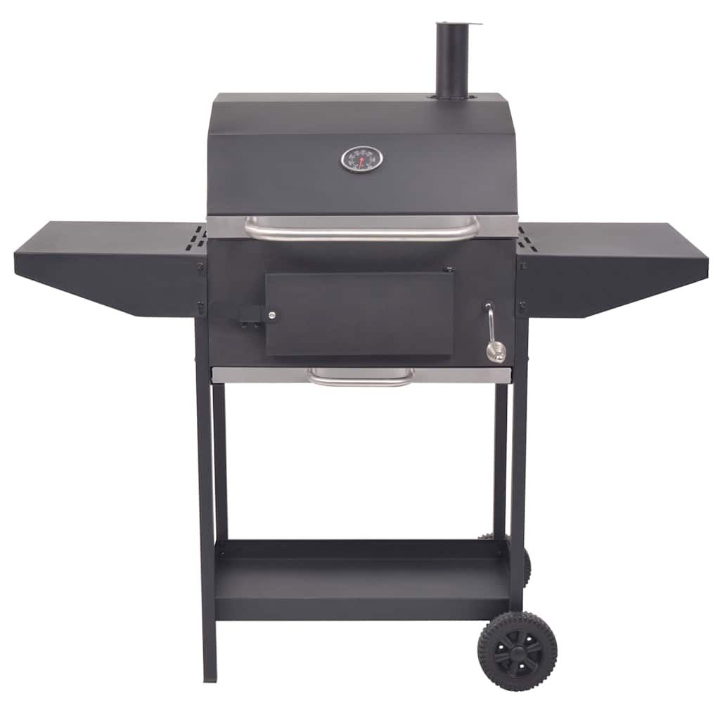 vidaXL Grătar barbecue cu cărbuni, afumătoare și raft jos, negru vidaXL Grătar barbecue cu cărbuni, afumătoare și raft jos, negru