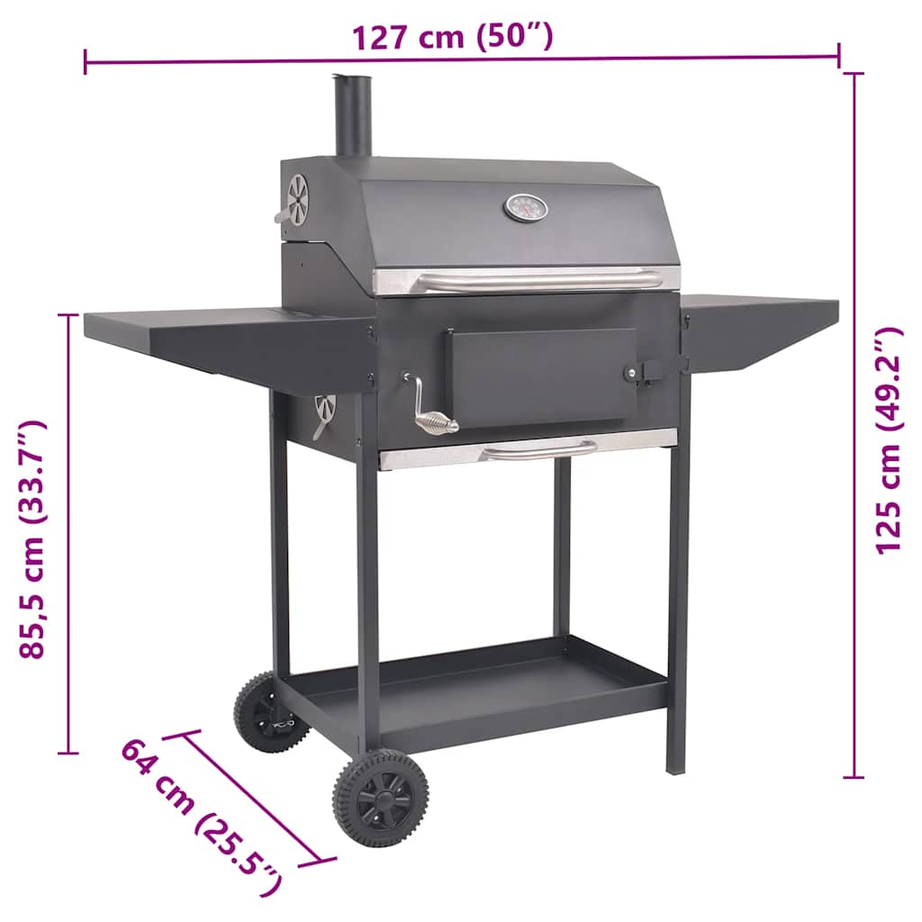 vidaXL Grătar barbecue cu cărbuni, afumătoare și raft jos, negru vidaXL Grătar barbecue cu cărbuni, afumătoare și raft jos, negru