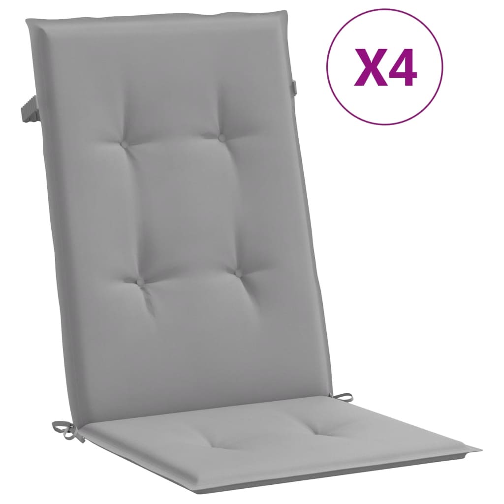 vidaXL Perne scaun cu spătar înalt, 4 buc., gri, 120x50x3 cm, textil