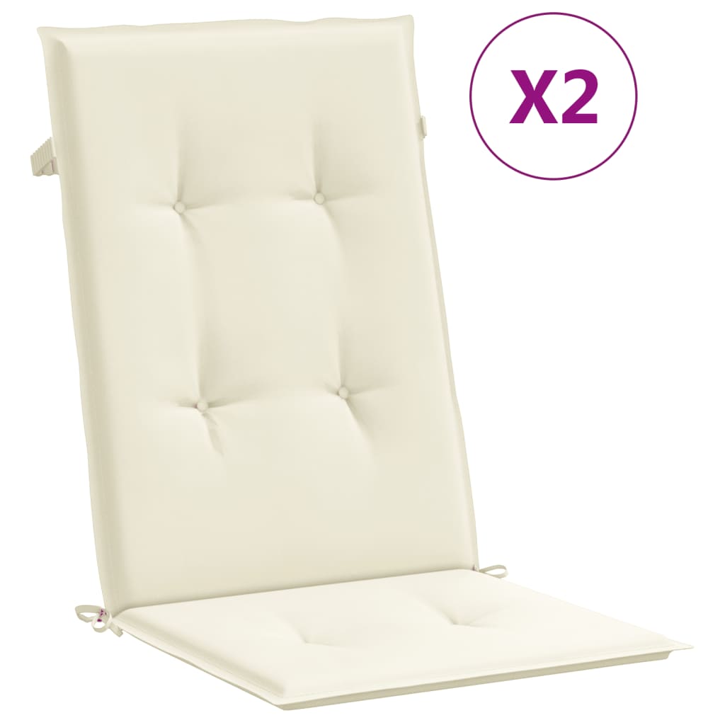 vidaXL Perne scaun cu spătar înalt, 2 buc., crem, 120x50x3 cm, textil