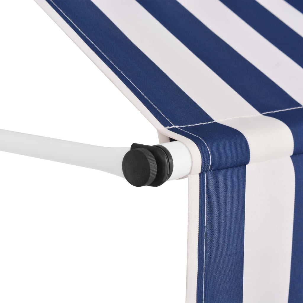 vidaXL Copertină retractabilă manual, dungi albastru și alb, 250 cm