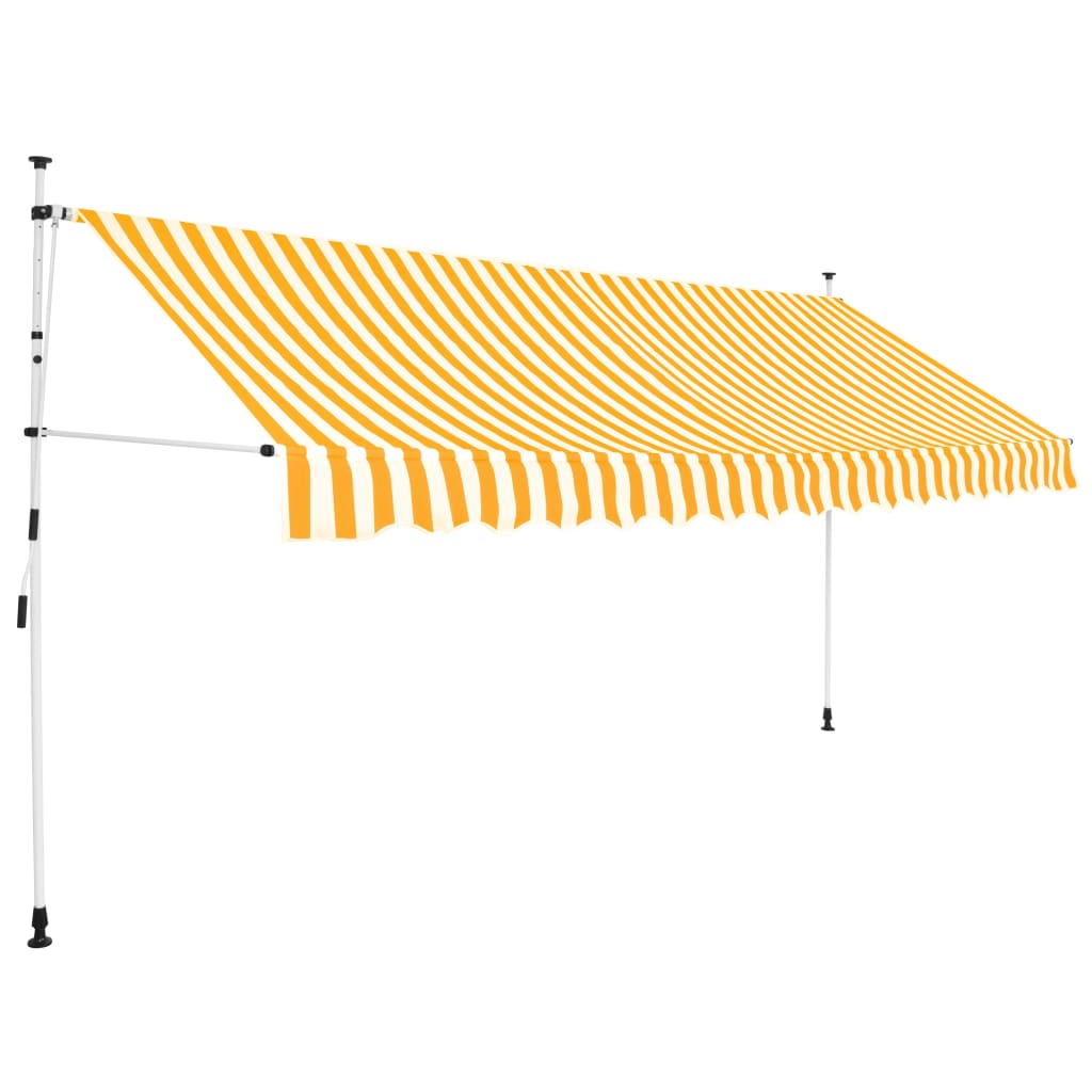 vidaXL Copertină retractabilă manual, portocaliu și alb, 350 cm, dungi vidaXL Copertină retractabilă manual, portocaliu și alb, 350 cm, dungi