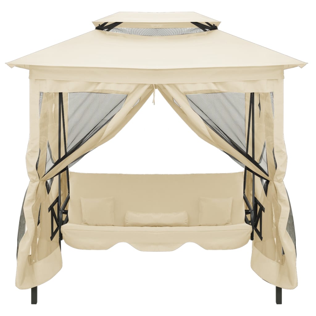 vidaXL Balansoar extensibil cu pavilion, alb crem vidaXL Balansoar extensibil cu pavilion, alb crem