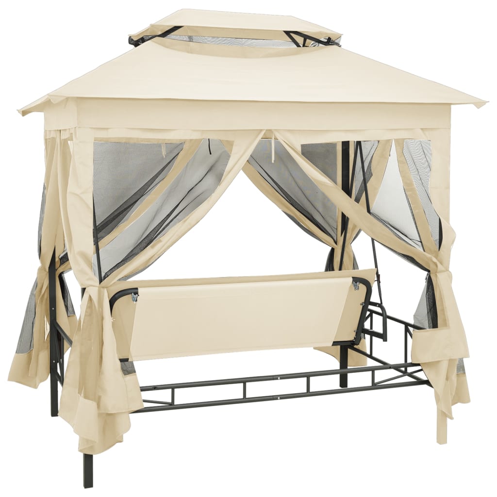 vidaXL Balansoar extensibil cu pavilion, alb crem vidaXL Balansoar extensibil cu pavilion, alb crem