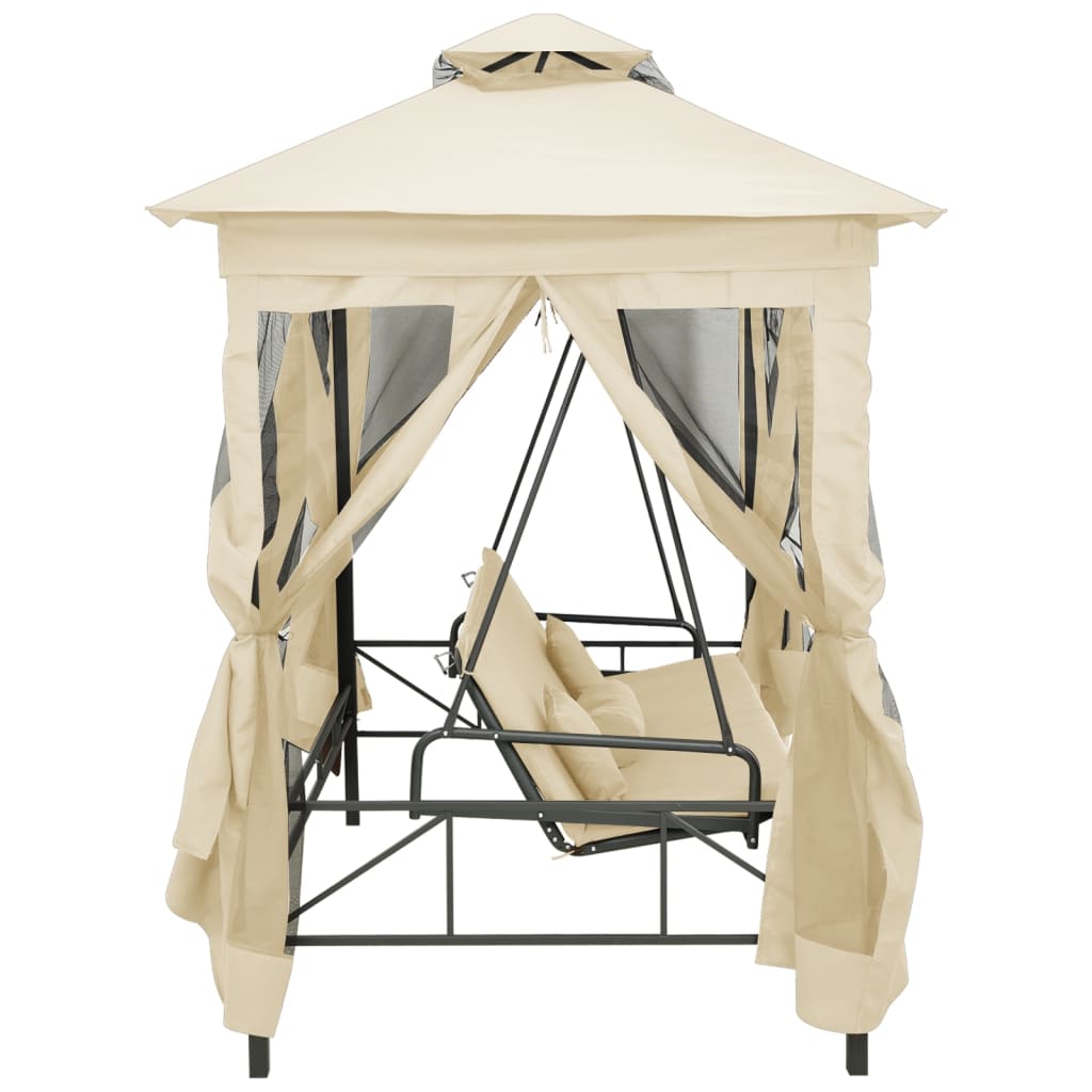 vidaXL Balansoar extensibil cu pavilion, alb crem vidaXL Balansoar extensibil cu pavilion, alb crem