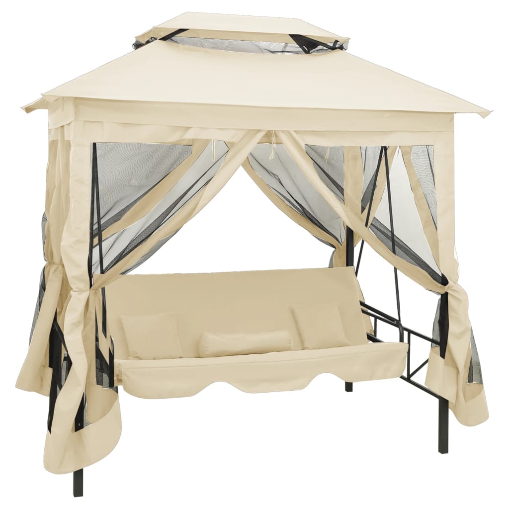 vidaXL Balansoar extensibil cu pavilion, alb crem vidaXL Balansoar extensibil cu pavilion, alb crem