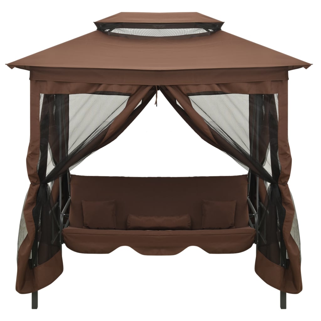 vidaXL Balansoar extensibil cu pavilion, cafeniu vidaXL Balansoar extensibil cu pavilion, cafeniu