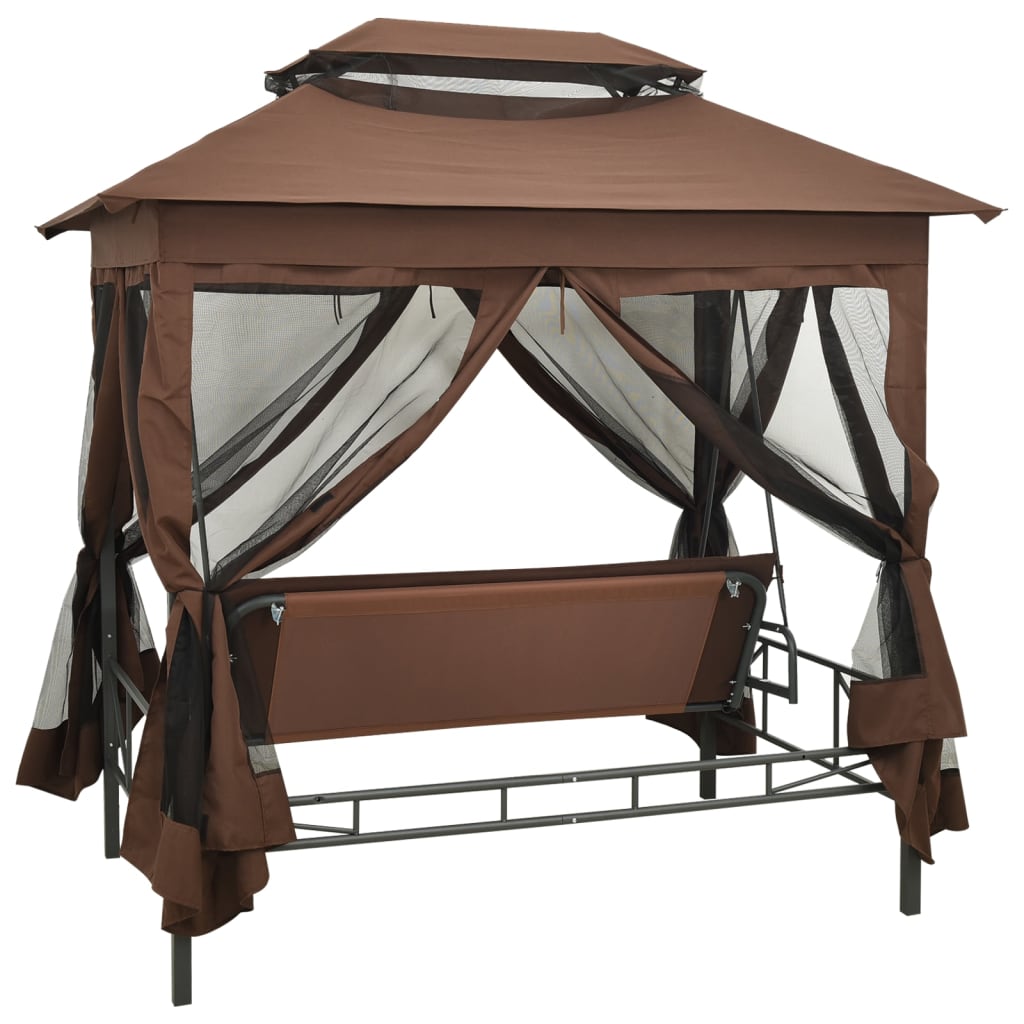 vidaXL Balansoar extensibil cu pavilion, cafeniu vidaXL Balansoar extensibil cu pavilion, cafeniu