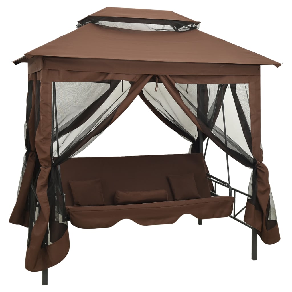 vidaXL Balansoar extensibil cu pavilion, cafeniu vidaXL Balansoar extensibil cu pavilion, cafeniu