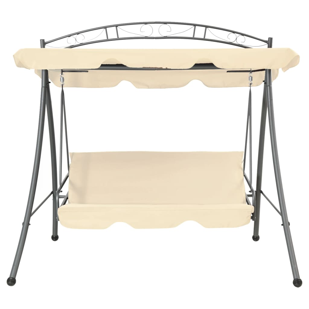 vidaXL Balansoar de exterior extensibil cu copertină, alb nisipiu vidaXL Balansoar de exterior extensibil cu copertină, alb nisipiu
