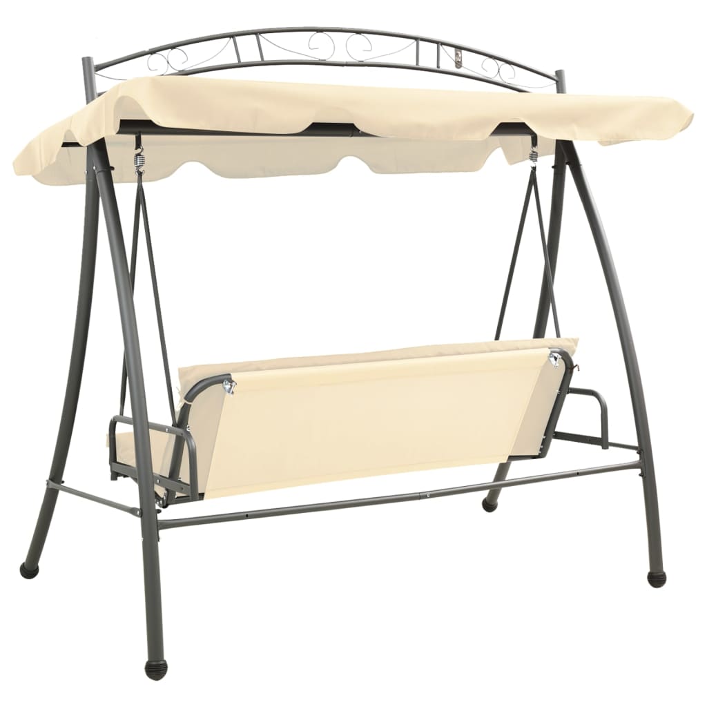 vidaXL Balansoar de exterior extensibil cu copertină, alb nisipiu vidaXL Balansoar de exterior extensibil cu copertină, alb nisipiu