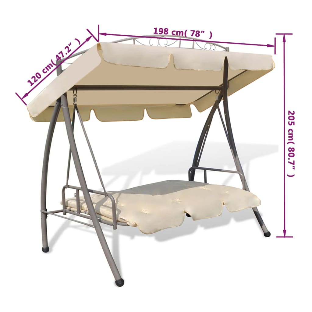 vidaXL Balansoar de exterior extensibil cu copertină, alb nisipiu vidaXL Balansoar de exterior extensibil cu copertină, alb nisipiu