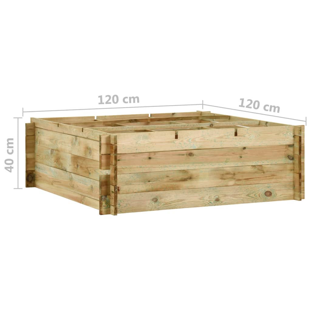 vidaXL Strat înălțat legume grădină, 120x120x40 cm, lemn de pin tratat vidaXL Strat înălțat legume grădină, 120x120x40 cm, lemn de pin tratat