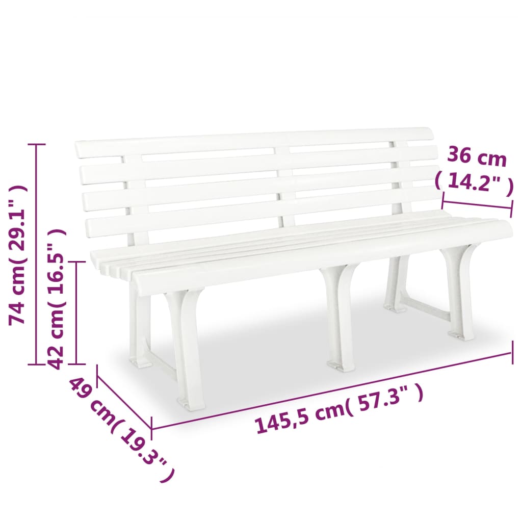 vidaXL Bancă de grădină, alb, 145,5 cm, plastic vidaXL Bancă de grădină, alb, 145,5 cm, plastic