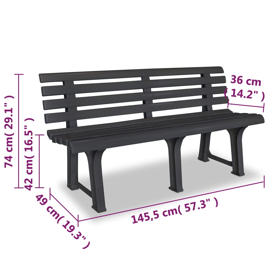 vidaXL Bancă de grădină, antracit, 145,5 cm, plastic