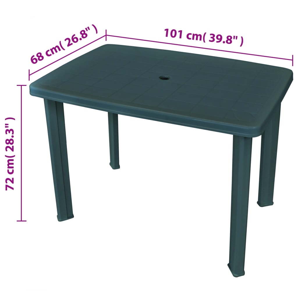 vidaXL Masă de grădină, verde, 101 x 68 x 72 cm, plastic