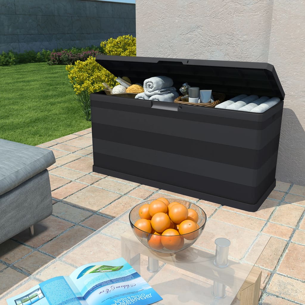 vidaXL Ladă de depozitare pentru grădină, negru, 117 x 45 x 56 cm vidaXL Ladă de depozitare pentru grădină, negru, 117 x 45 x 56 cm