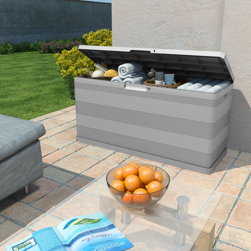 vidaXL Ladă de depozitare pentru grădină, gri, 117 x 45 x 56 cm vidaXL Ladă de depozitare pentru grădină, gri, 117 x 45 x 56 cm