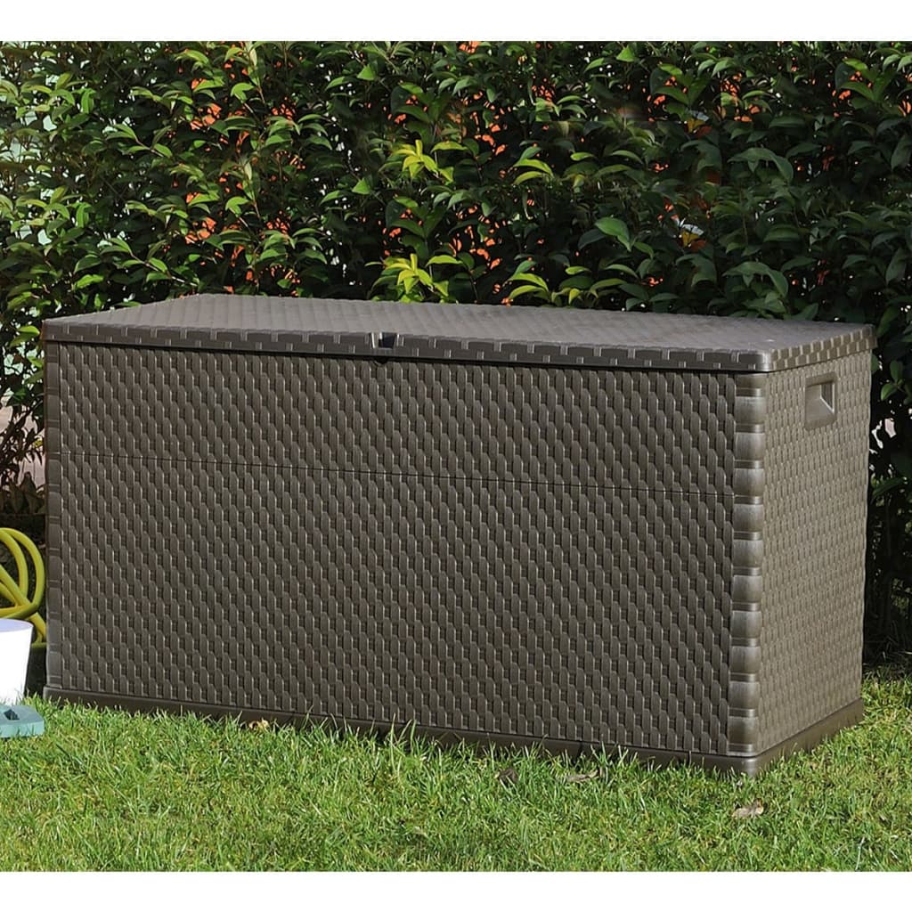 vidaXL Cutie de depozitare pentru grădină maro 120x56x63 cm PP ratan vidaXL Cutie de depozitare pentru grădină maro 120x56x63 cm PP ratan