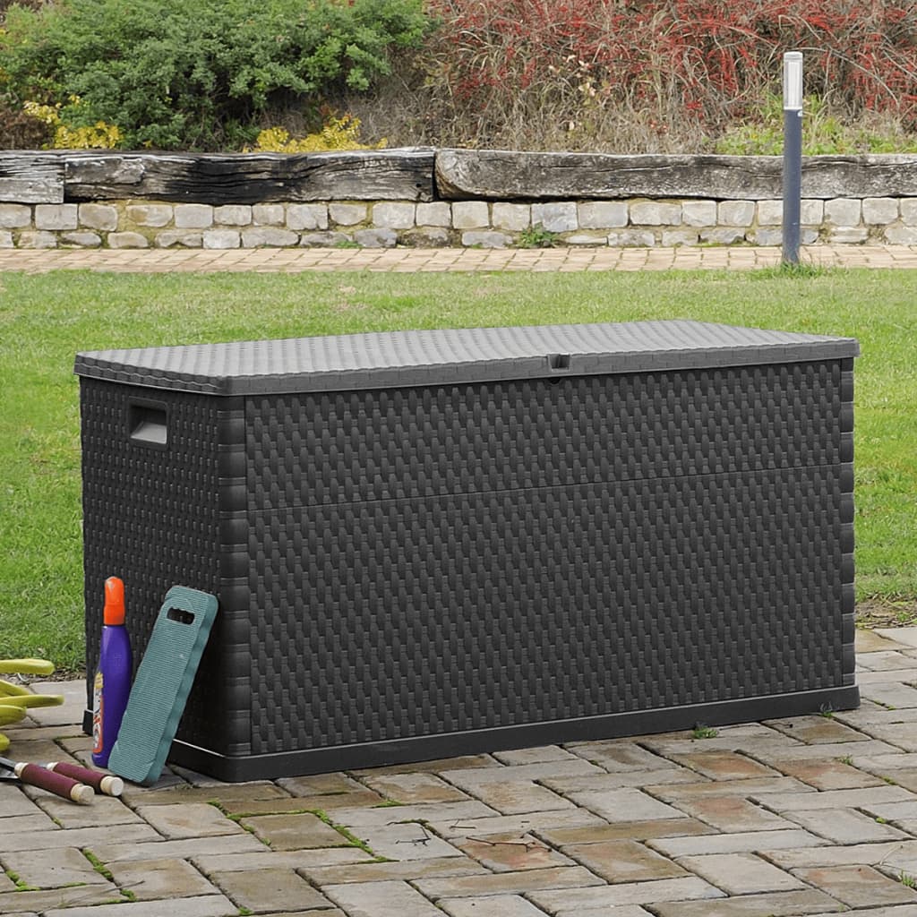 vidaXL Cutie depozitare pentru grădină antracit 120x56x63 cm PP ratan vidaXL Cutie depozitare pentru grădină antracit 120x56x63 cm PP ratan