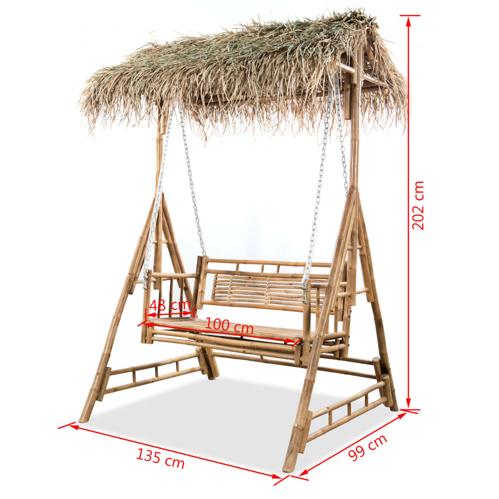vidaXL Balansoar cu 2 locuri, cu frunze de palmier, 202 cm, bambus vidaXL Balansoar cu 2 locuri, cu frunze de palmier, 202 cm, bambus