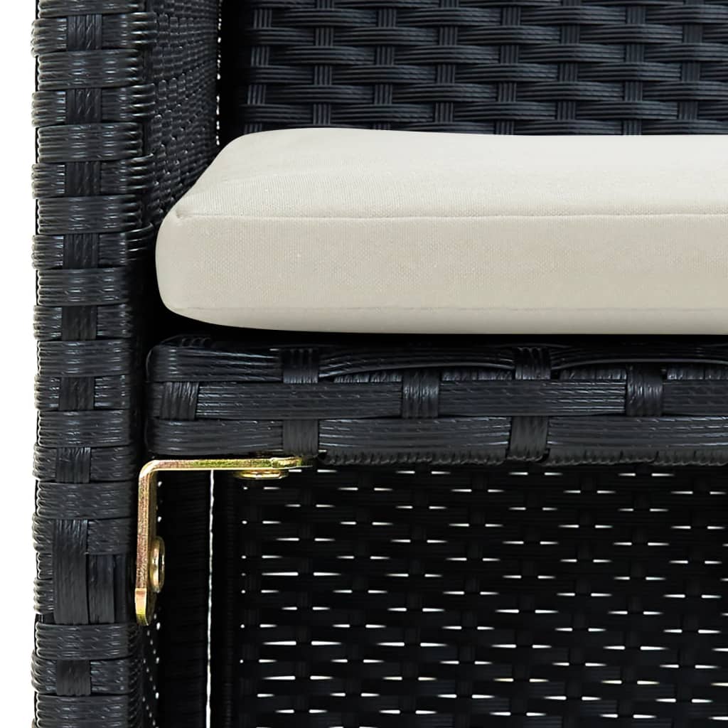 vidaXL Canapea de grădină cu 2 locuri, cu perne, negru poliratan